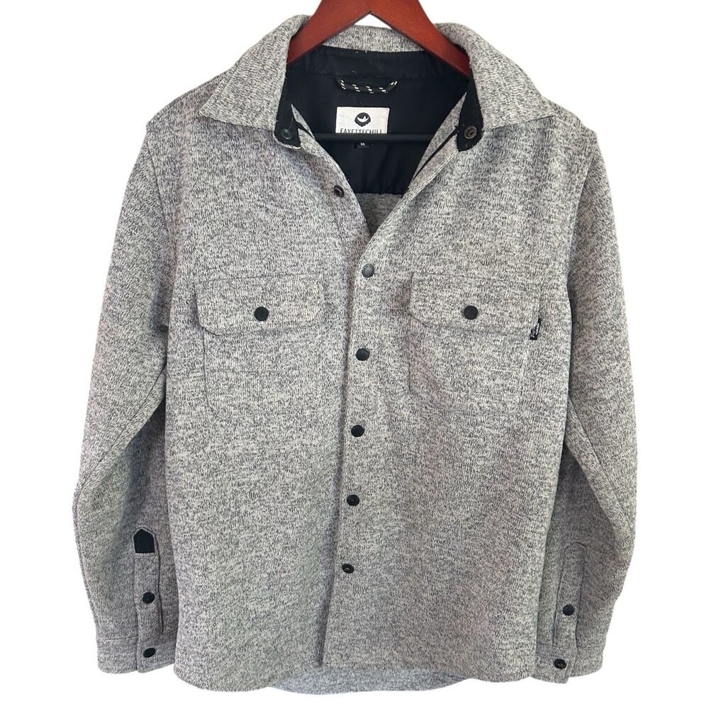 Fayettechill Mens Medium Gray Fleece Snap Front Shirt Jacket Shacket Outdoor